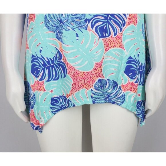 WOME'S LEAF PRINT SHORT SLEEVE TUNIC TOP - CASEY KEY - SIZE PM - STRETCH - Picture 3 of 9